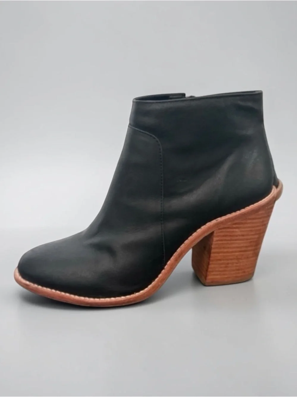 Loeffler Randall Leather Stacked Heel Side Zip Ankle Boots Size 8.5